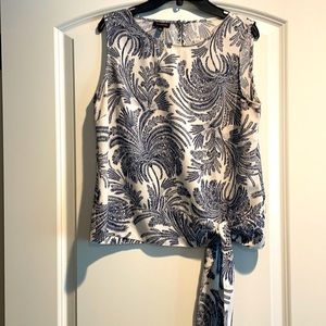 Talbots white and navy fern print top